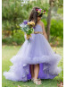 One Shoulder Lavender Tulle High Low Flower Girl Dress